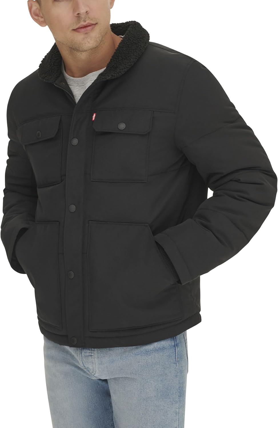 Мужская стеганая куртка Levi's Woodsman с воротником Sherpa (стандартные размеры, а также размеры для больших и высоких), Black Solid — фото 2