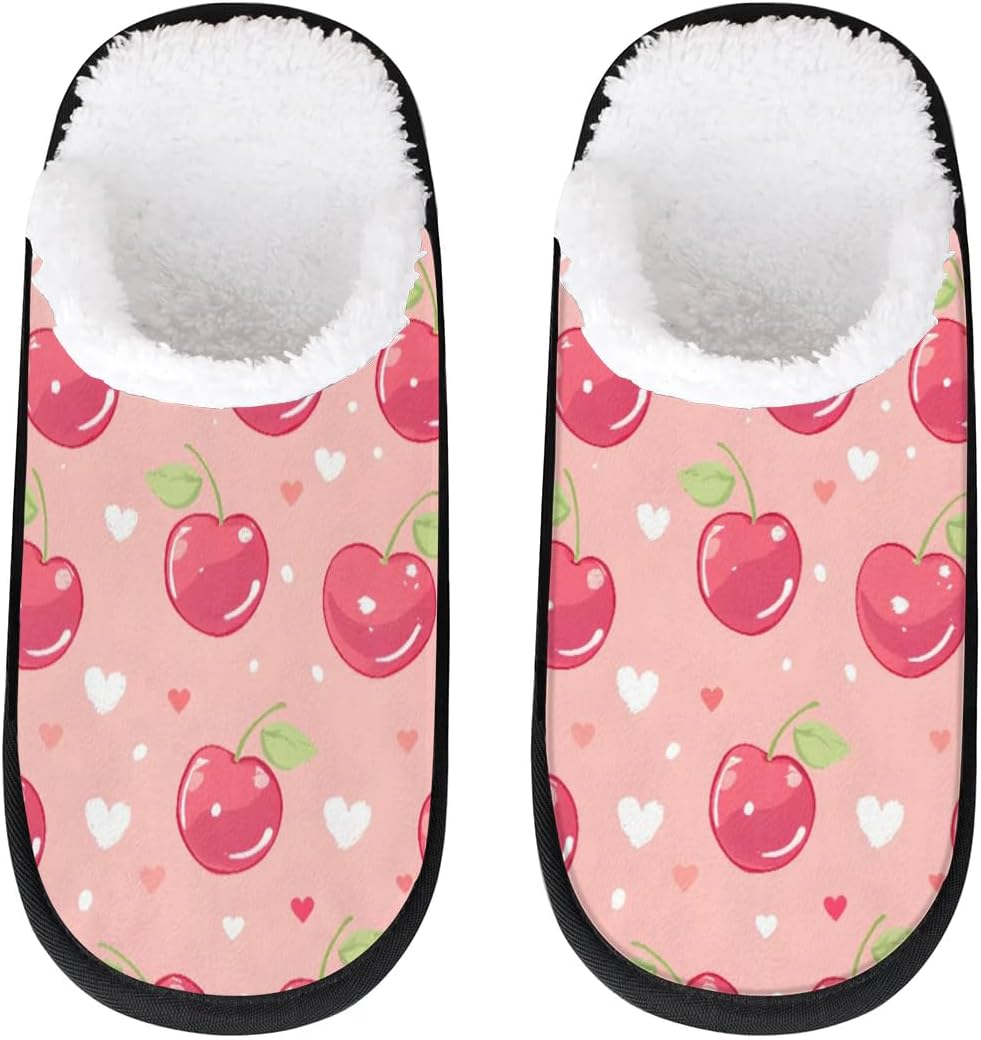 

Тапочки Gublec для женщин и мужчин, уютные с нескользящей подошвой, для дома, теплые плюшевые тапочки для дома, спальни и путешествий, Cherry Love Hearts