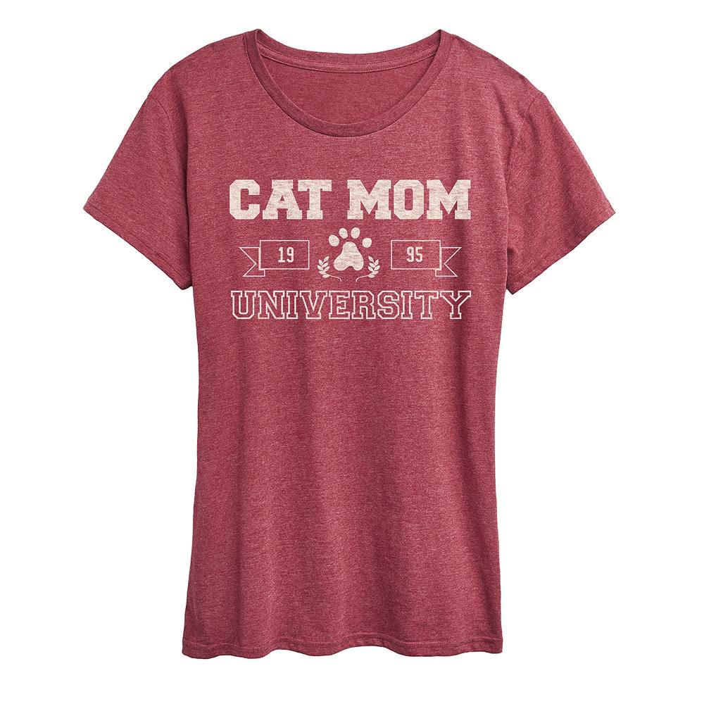 

Женская футболка с рисунком Cat Mom University Licensed Character, цвет Heather Dark Red