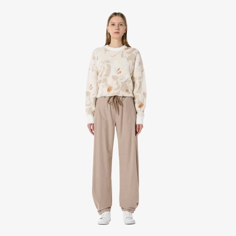 Брюки женские Lacoste, широкие фланелевые, хаки-беж — фото 2