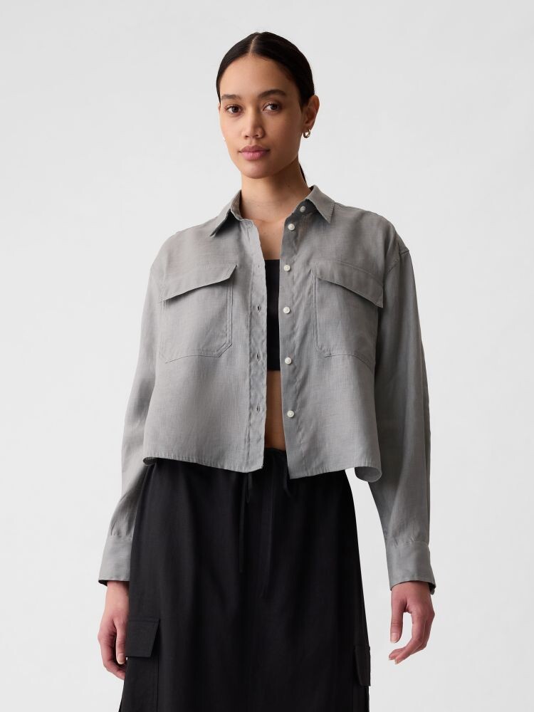 

Укороченная льняная рубашка Gap, серый