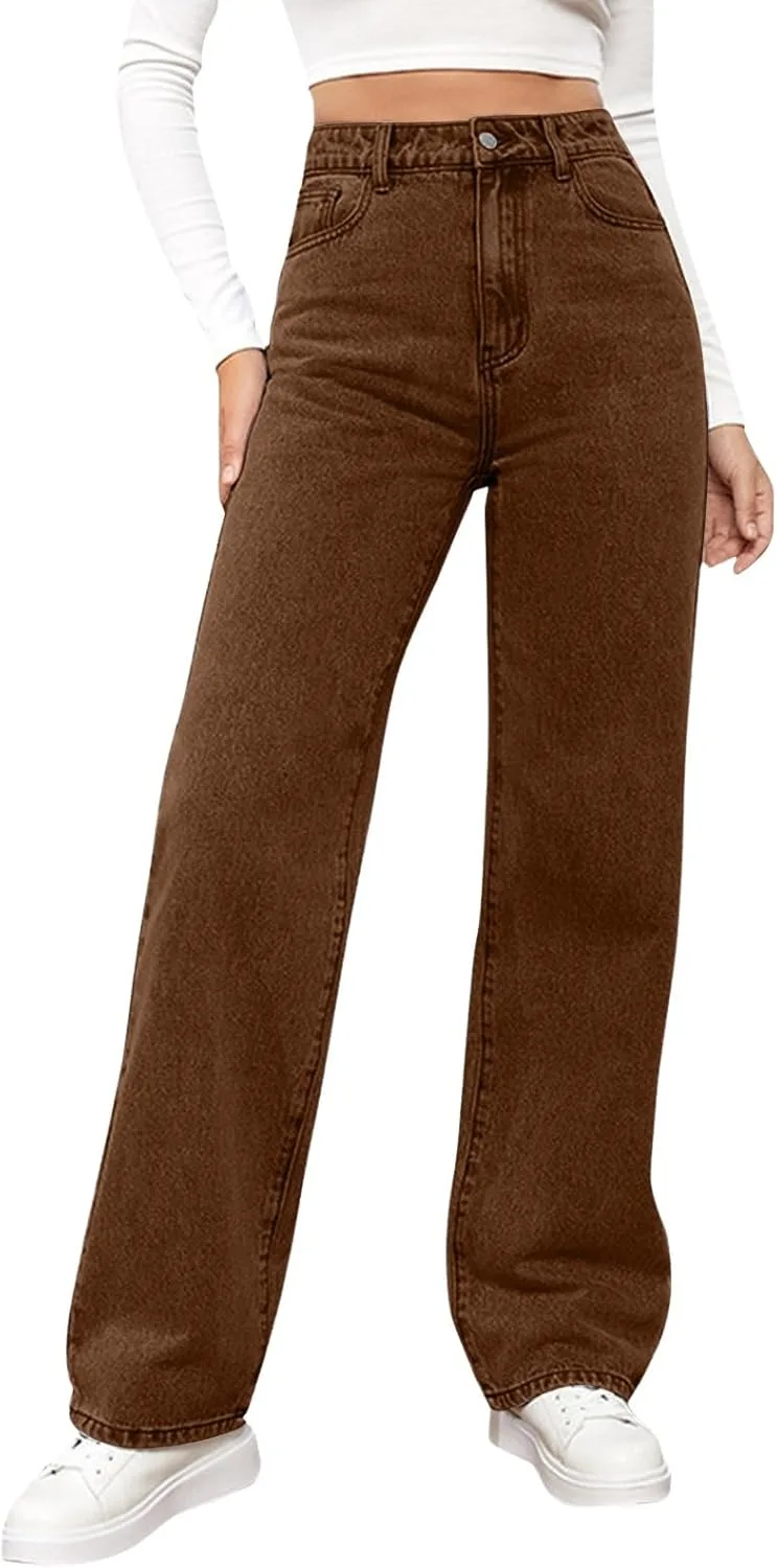 

Брюки джинсы для женщин прямые stretchy high waisted