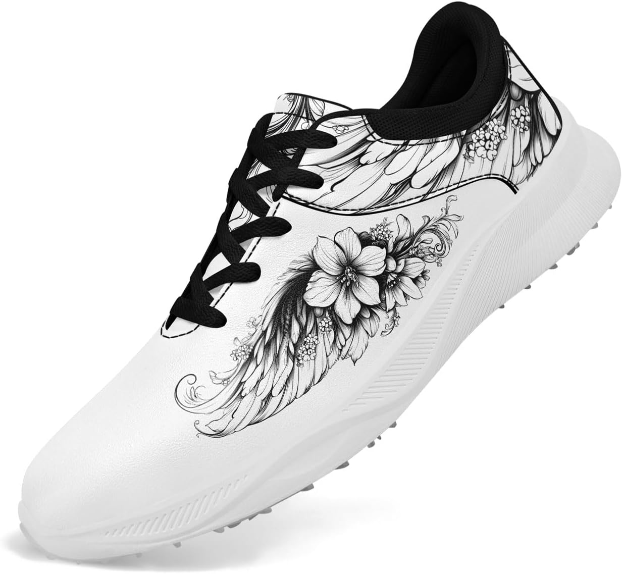 

Безшиповые гольф-кроссовки для мужчин и женщин - легкие кроссовки для гольфа из микрофибры и кожи с рисунком черепа и розы, противоскользящие, комфортные спортивные обувь Awsole, белый/черный