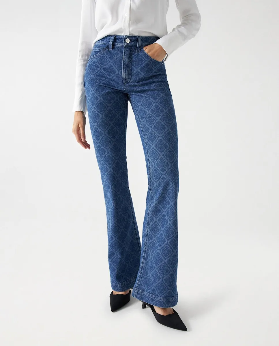 

Женские джинсы-колокольчик Destiny с высоким поясом и принтом Salsa Jeans, синий