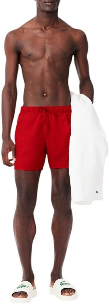 Мужские быстросохнущие плавательные шорты Lacoste 5,5 дюймов, Red/Green — фото 2