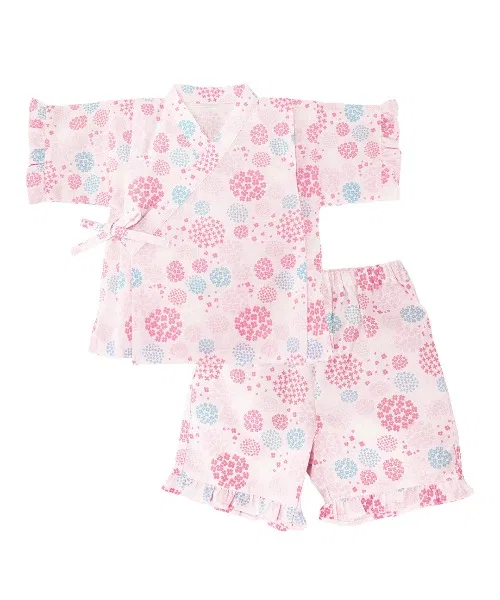 Детское кимоно Jinbei Aenak с цветами гортензии, 100-130 см, розовый