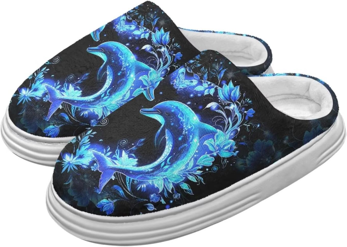 

Тапочки для женщин и мужчин, зимние шлепанцы, мягкие плюшевые пушистые домашние тапочки для улицы и дома Hechitok, Dolphin Floral