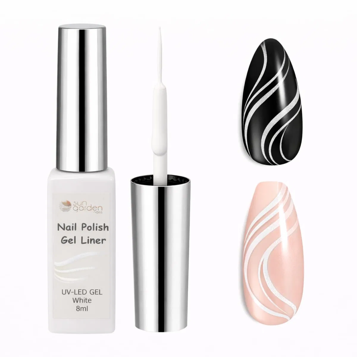 Белый лайнер для ногтей 8 мл, для точного дизайна Sun Garden Nails — фото 3