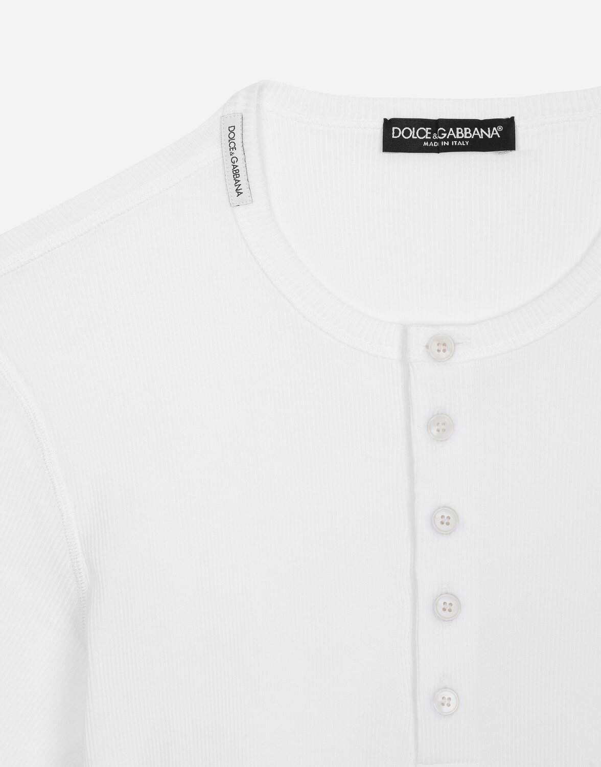 Футболка из хлопка в мелкий рубчик с воротом "дедушка" Dolce & Gabbana, белый — фото 3