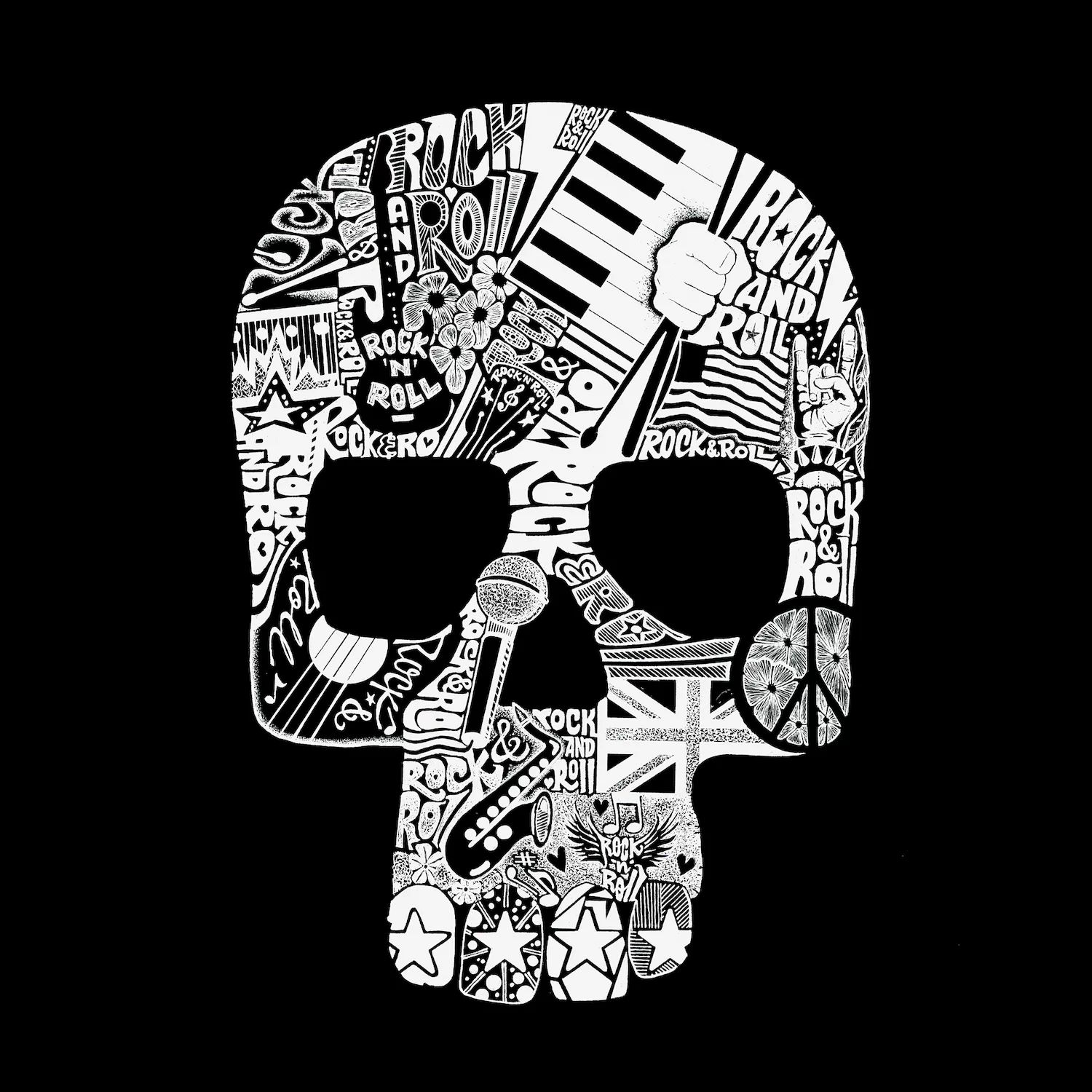 

Rock n Roll Skull — мужская толстовка с капюшоном Word Art LA Pop Art, серый