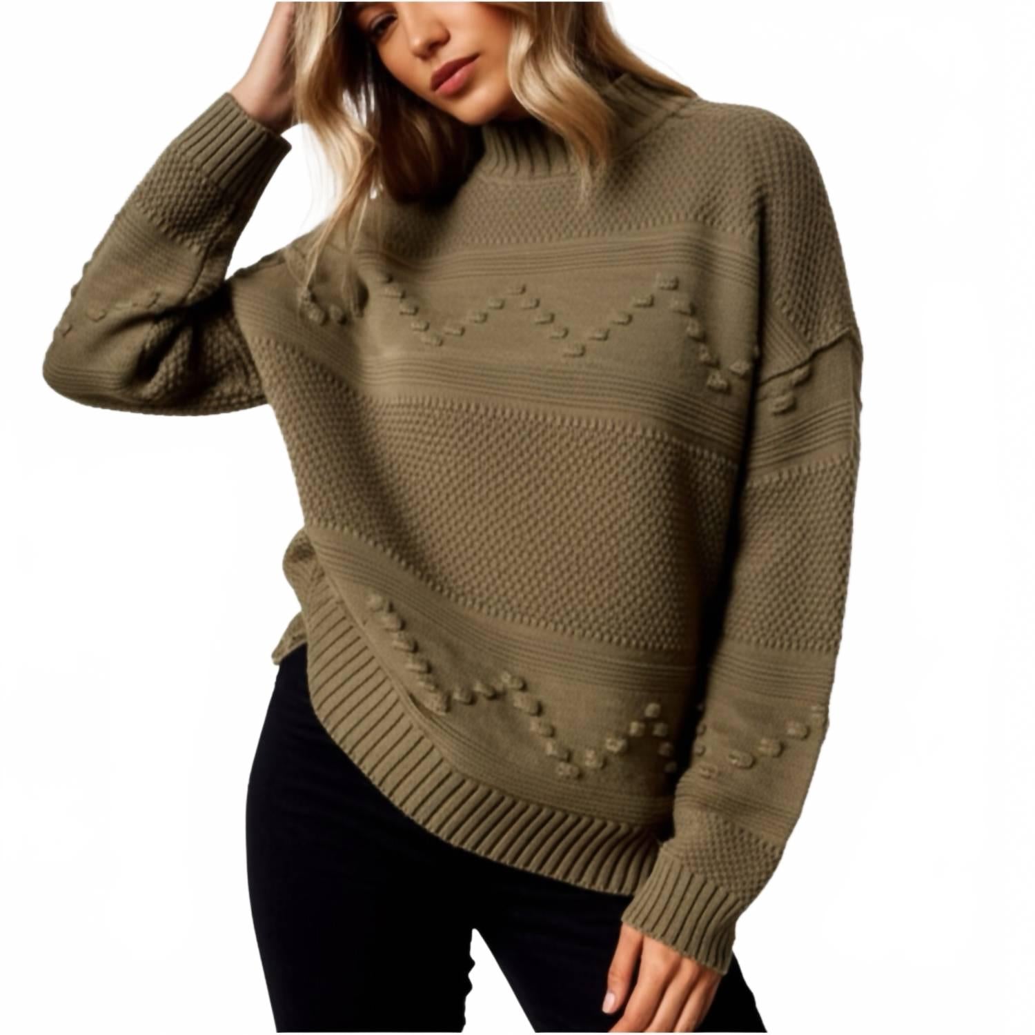 

Габриэль вязаный свитер с высоким воротником оливково-зеленый Pink Clover