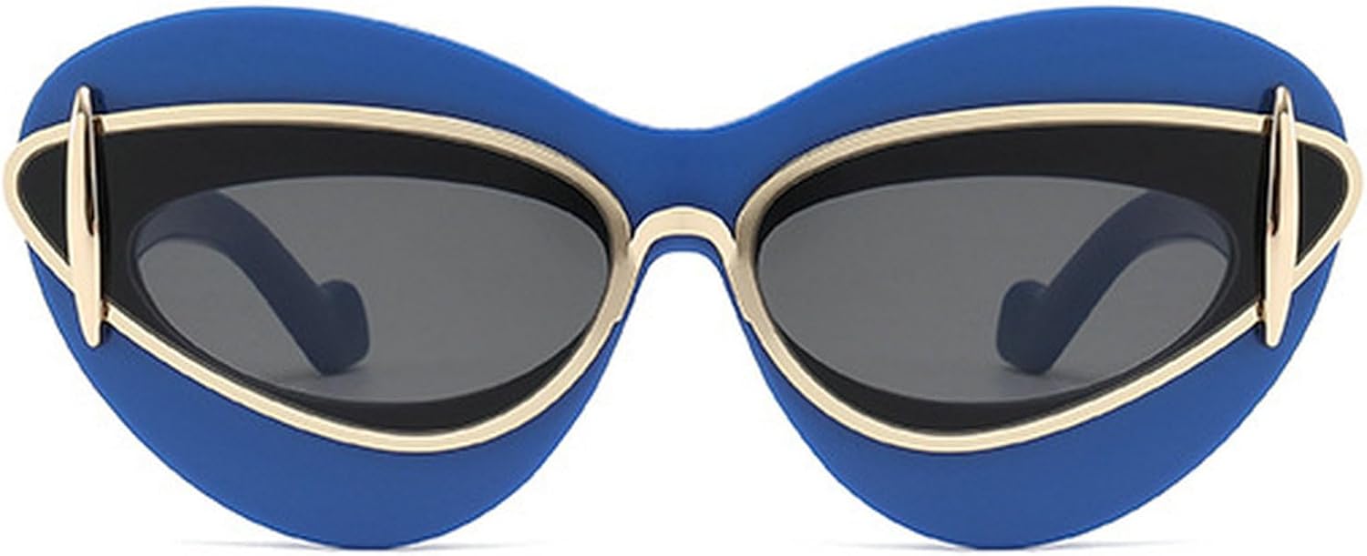 

Сексуальные солнцезащитные очки в стиле панк Y2K «кошачий глаз» для женщин, 2024 год, роскошные винтажные солнцезащитные очки в ретро-стиле с двойной оправой, защита от УФ-излучения UV400 mincl, Blue