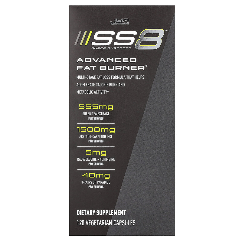 

JYM Supplement Science, SS8 Super Shredded, улучшенное жиросжигающее средство, 120 вегетарианских капсул