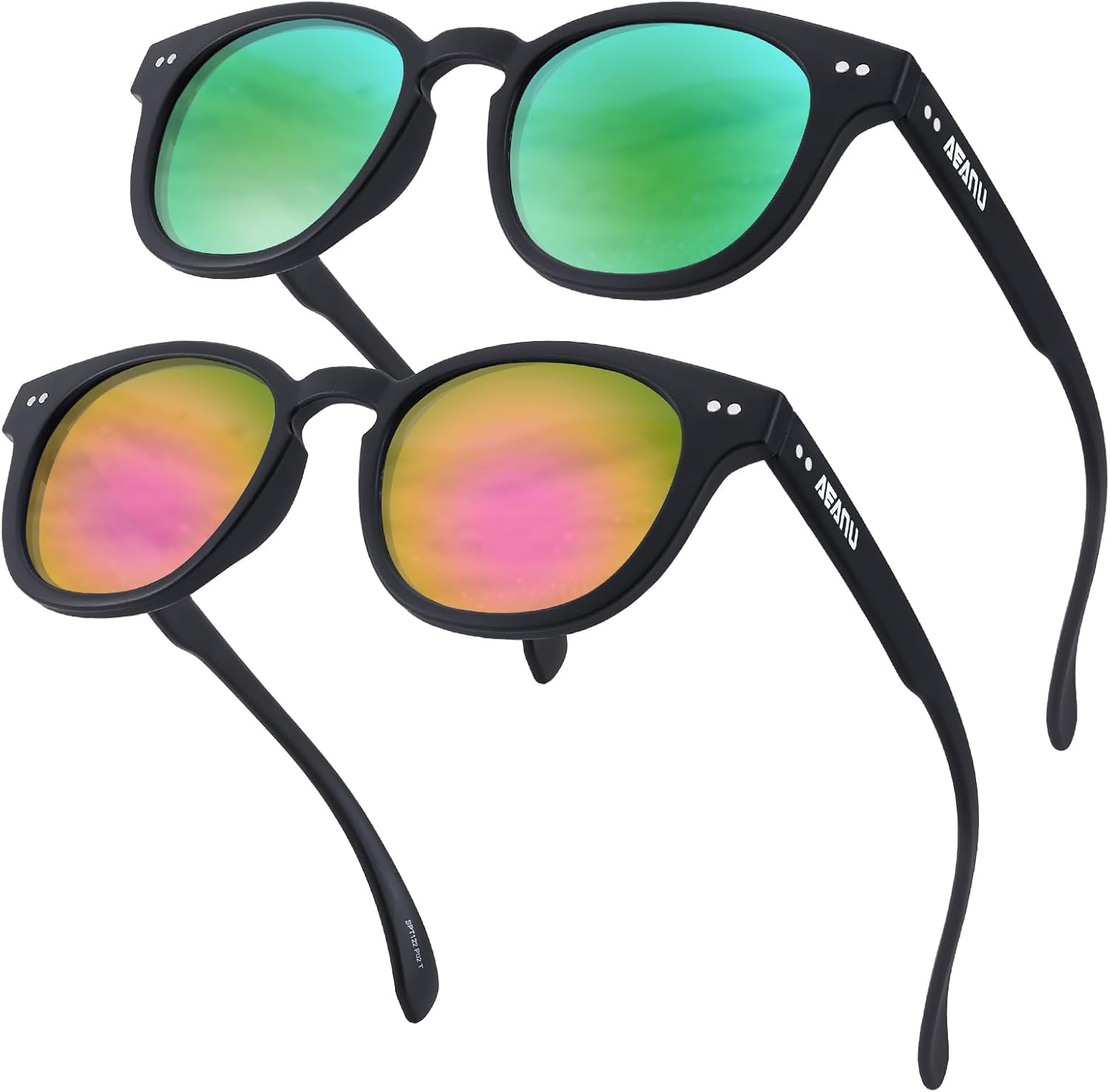 

Поляризованные солнцезащитные очки для подростков – линзы UV400 с цветным зеркальным покрытием, матовая круглая оправа, для маленьких лиц – для велоспорта и активного отдыха AEANU, 2pack - Green/Pink