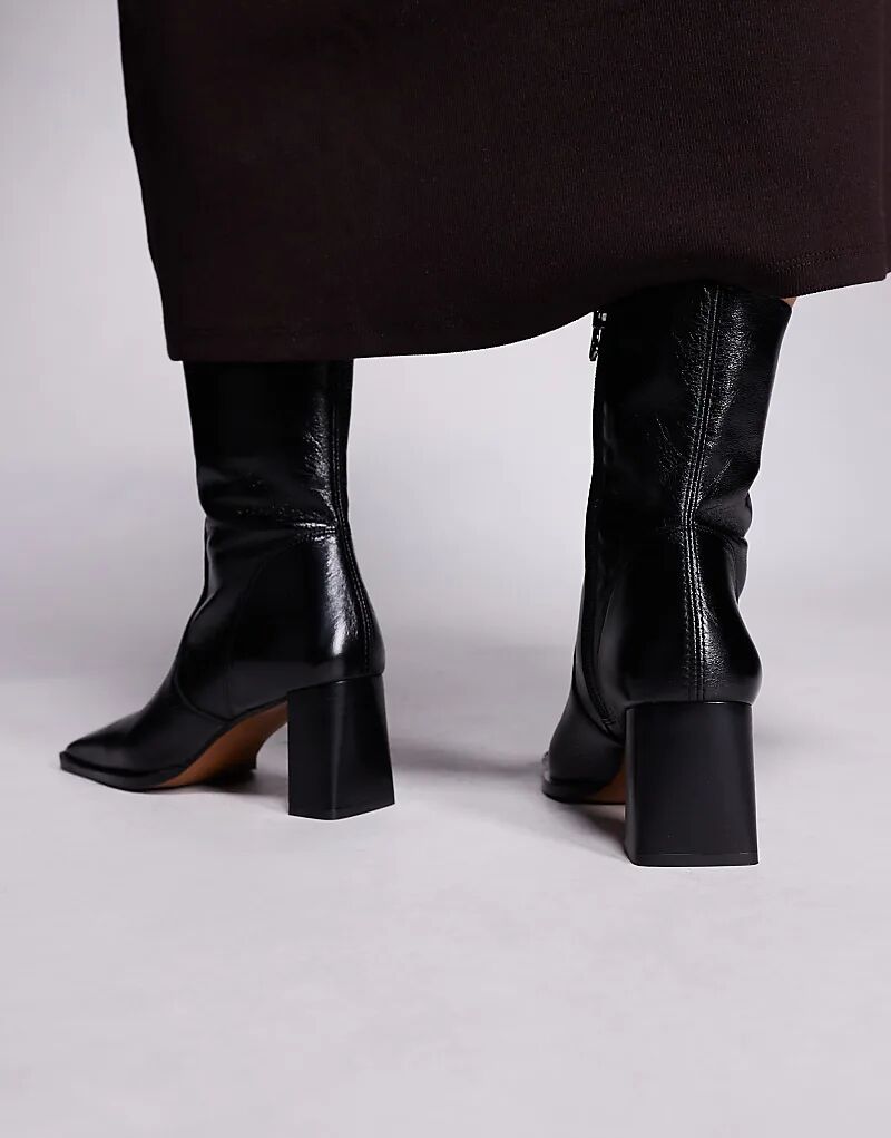 Ботильоны Ramona из кожи с квадратным носком и каблуком, черные, ASOS DESIGN — фото 3