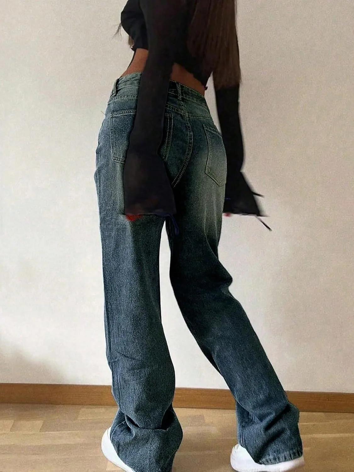 Женские классические джинсы Loose Stacked Straight-Leg Generic, синий — фото 3