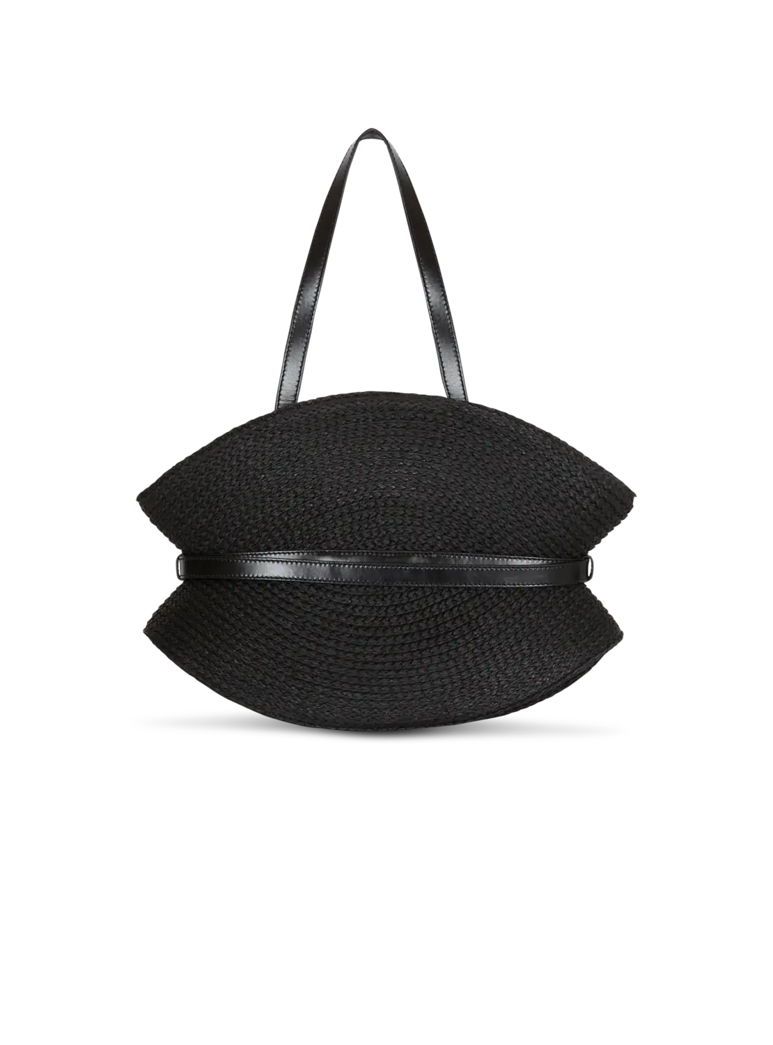 Сумка Shuffle Medium из телячьей кожи и рафии Balmain, черный — фото 4