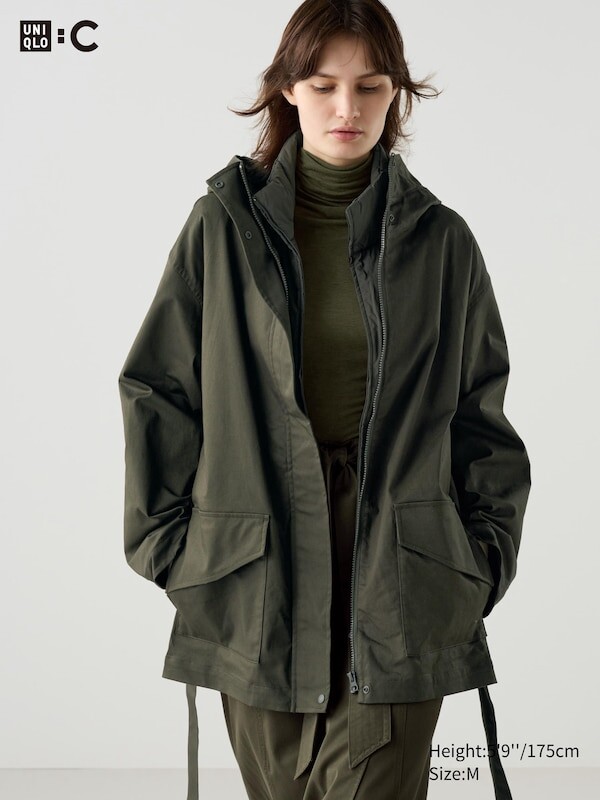 

Хлопковое полупальто оверсайз Uniqlo, зеленый