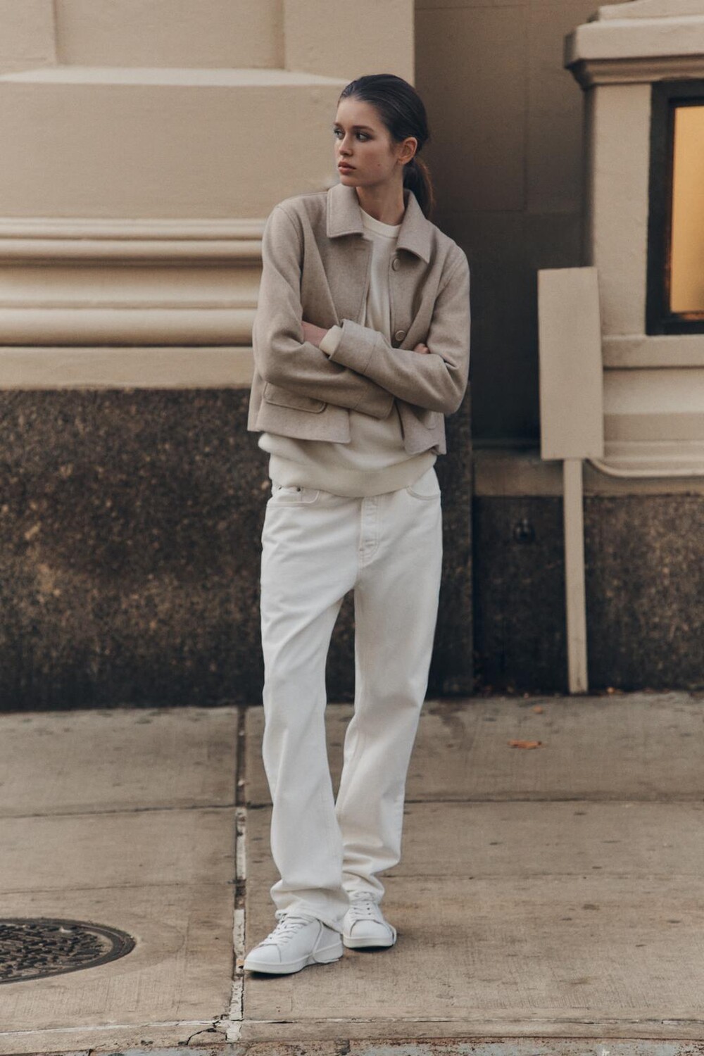 

Мягкая куртка с карманами ZARA, песочный/мергель