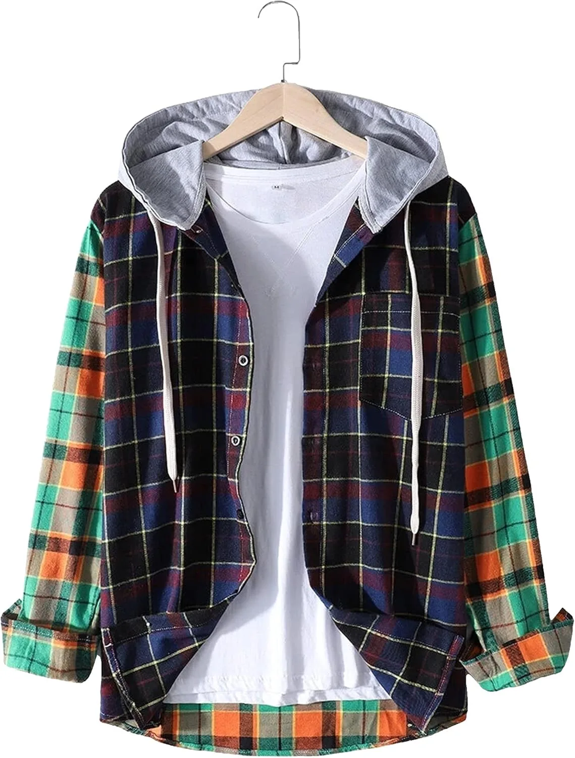 

Толстовка с капюшоном для мужчин, Colorful Plaid Patchwork, с карманом (Color : Orange, Size : Large) Esdlajks