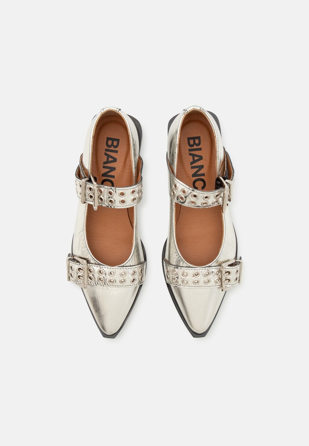 Балетки с ремешком на щиколотке BIAVICTORIA DOUBLE BUCKLE BALLET FLAT METALLIC Bianco, серебристый