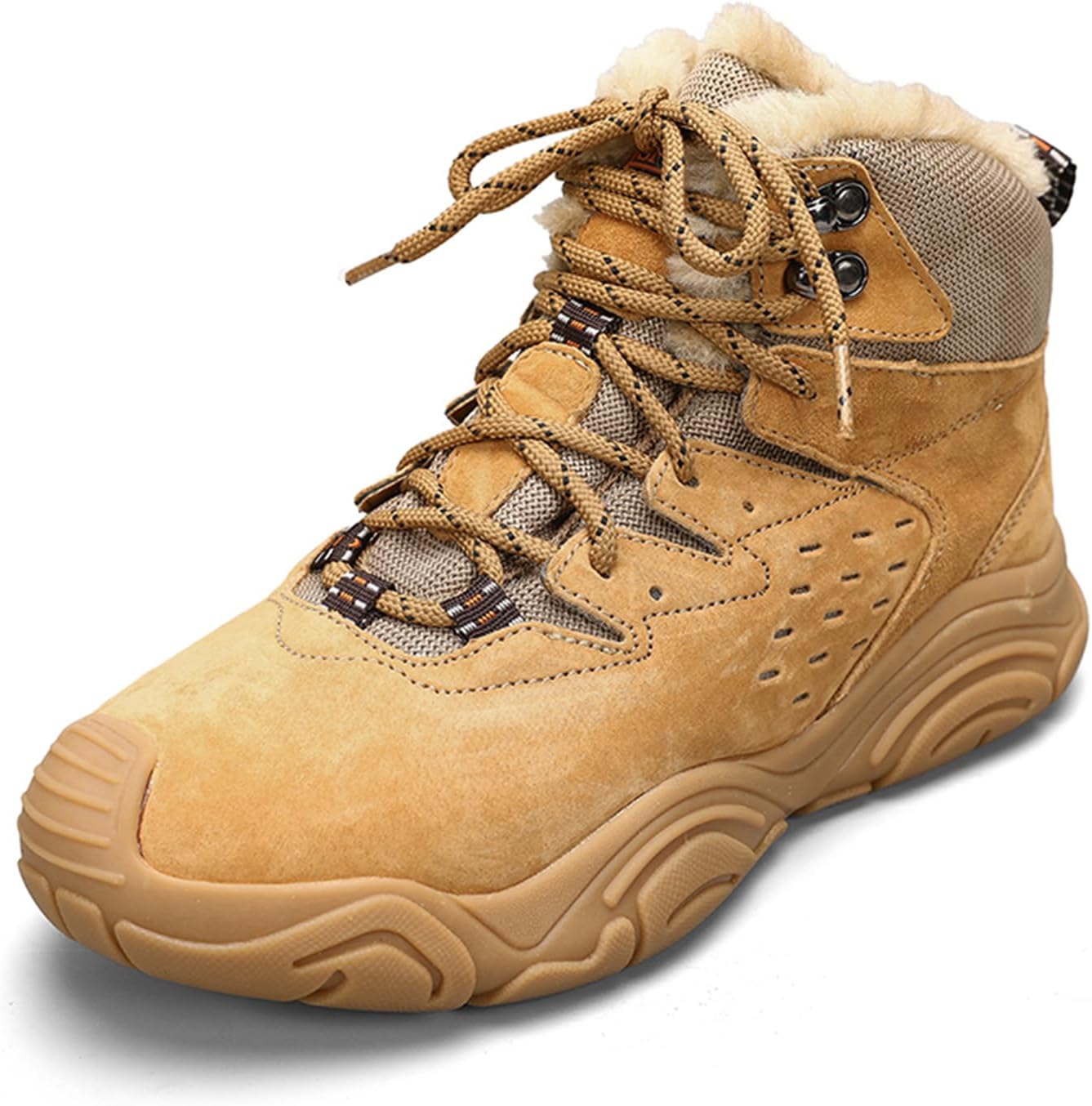 

Мужские замшевые кожаные ботинки на шнурках с платформой для походов, с круглым носком, массивные, средней высоты, с дышащей сетчатой подкладкой, легкие, для активного отдыха, альпинизма, походов, тактических задач и кемпинга Tengfeifly, Yellow-...