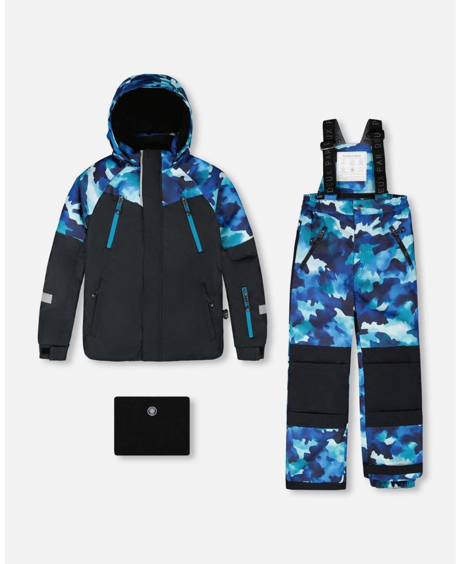 

Детский двухсекционный игровой зимний комбинезон для мальчика Deux par Deux, Teal blue camouflage