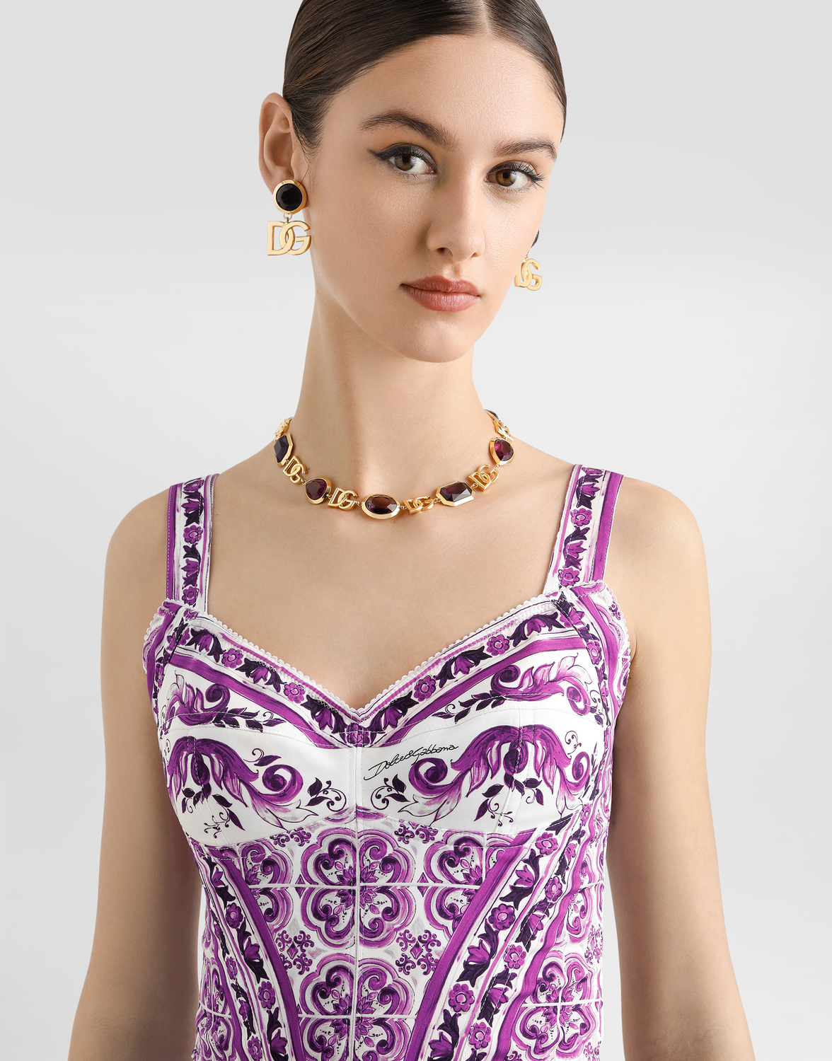 Топ-бюстье из шарме с принтом мажолика Dolce & Gabbana, мультиколор — фото 4