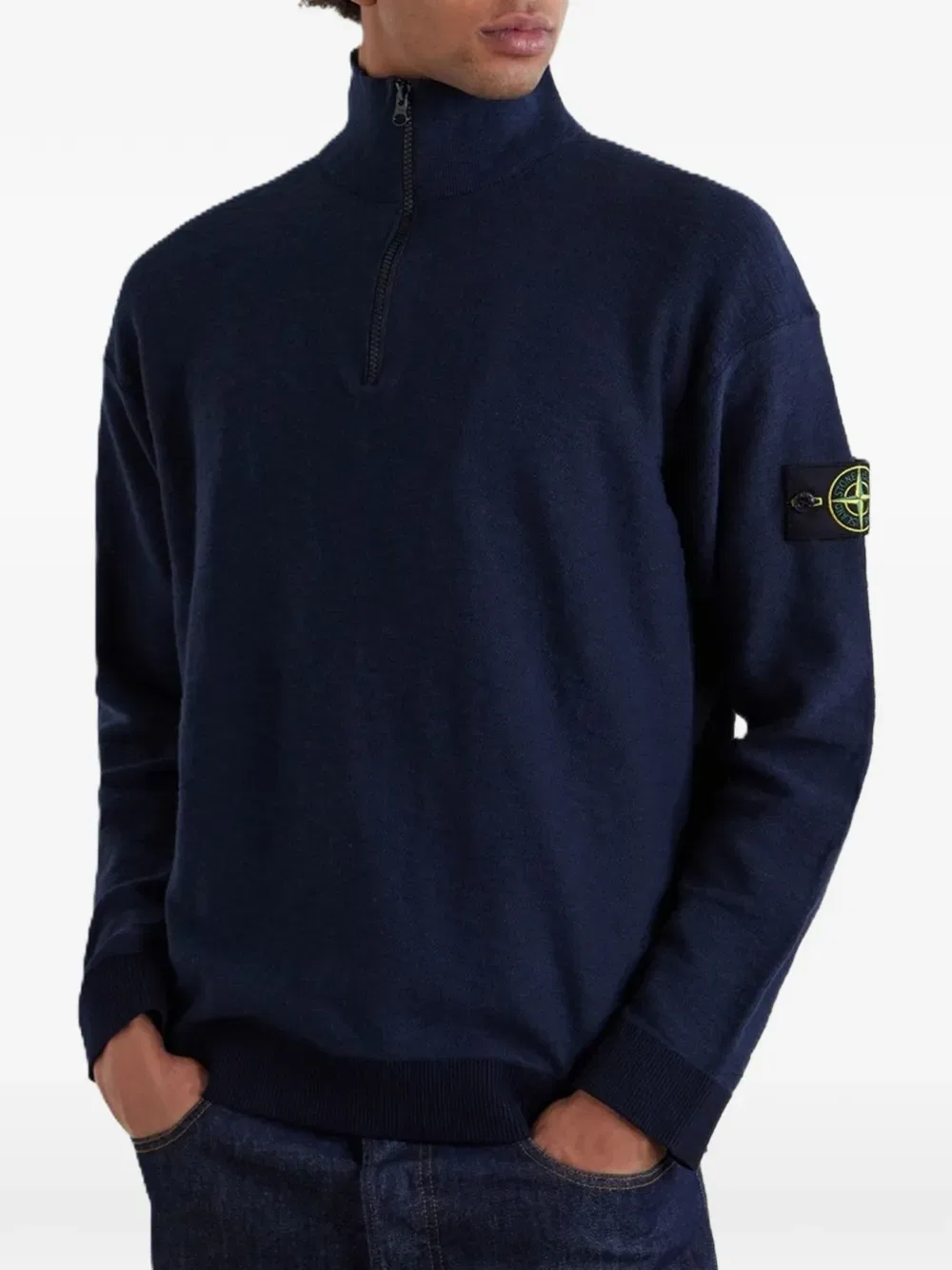 Свитер на молнии с аппликацией в виде логотипа Stone Island, синий — фото 3
