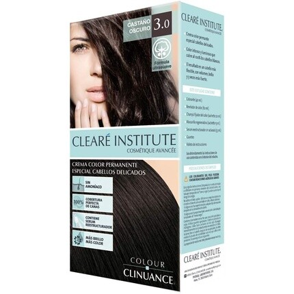 

Color Clinuance 3.0 Темно-коричневая краска для волос для чувствительных волос Перманентное окрашивание без аммиака Больше блеска Интенсивный цвет 100% покрытие Протестировано дерматологами 3.0 Темно-каштановый Clearé Institute
