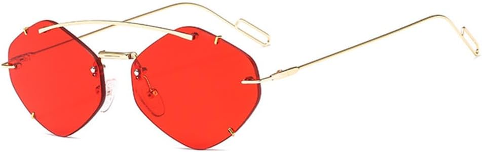 

Ретро овальные металлические солнцезащитные очки для мужчин и женщин в стиле стимпанк, без оправы, многоугольные очки для женщин, модные очки с защитой от УФ-излучения UV400 KTUCN, Red
