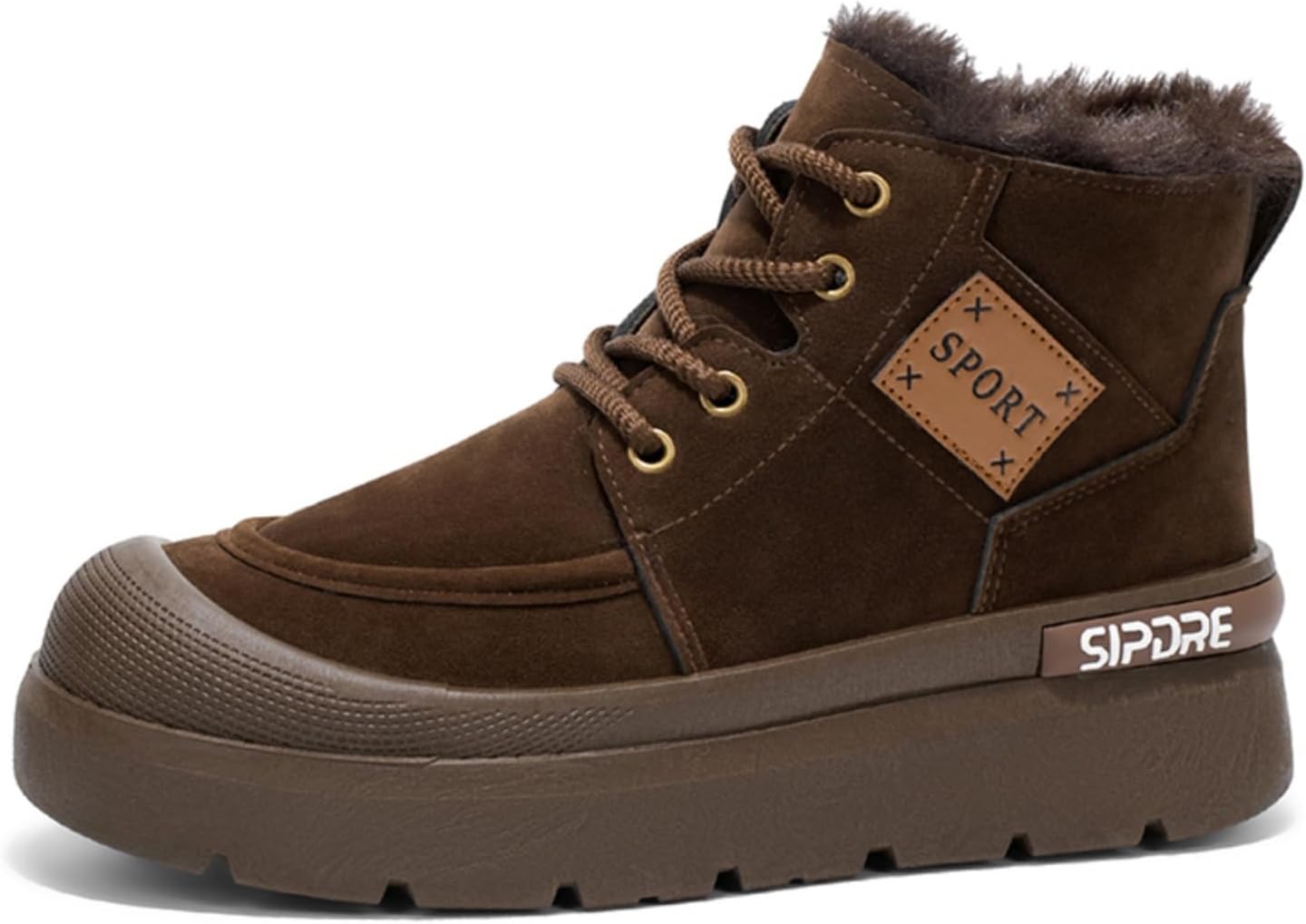 

Мужские ботинки средней высоты с флисовой подкладкой: регулируемая шнуровка, комфортная толстая подошва, стильные спортивные детали- противоскользящие для зимнего улицы и повседневной носки, теплые для холодной погоды Khwfjas, коричневый