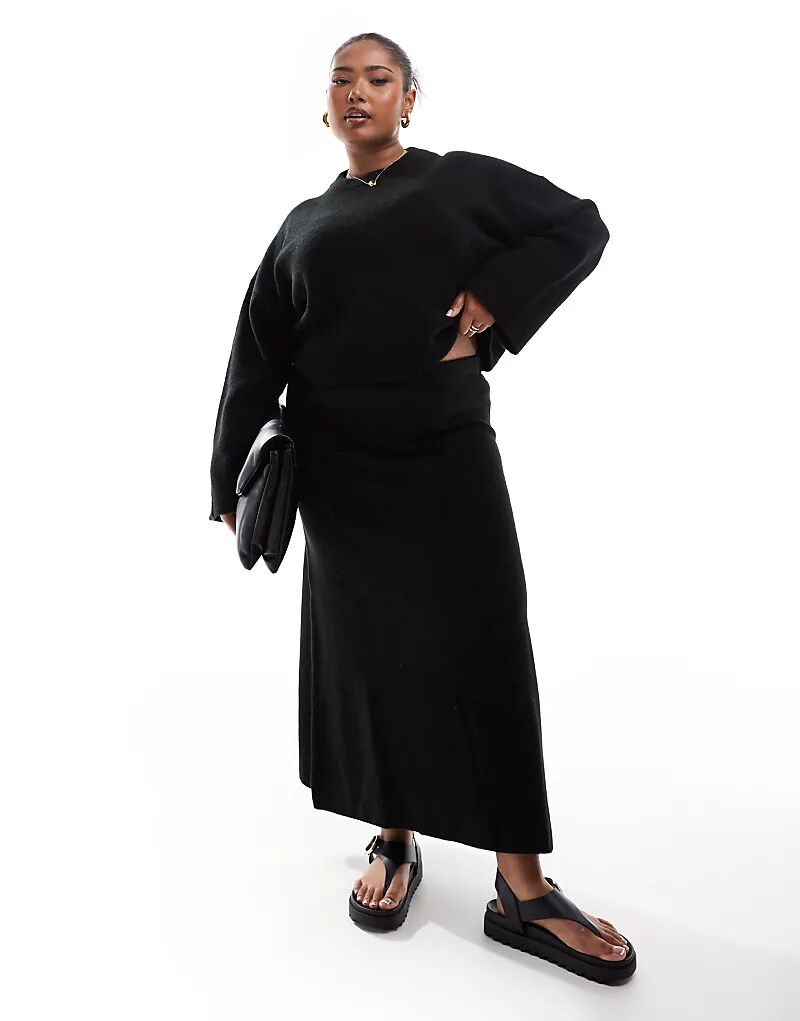 

Трикотажная юбка макси трапециевидной формы от ASOS DESIGN Curve, черный цвет Asos Curve