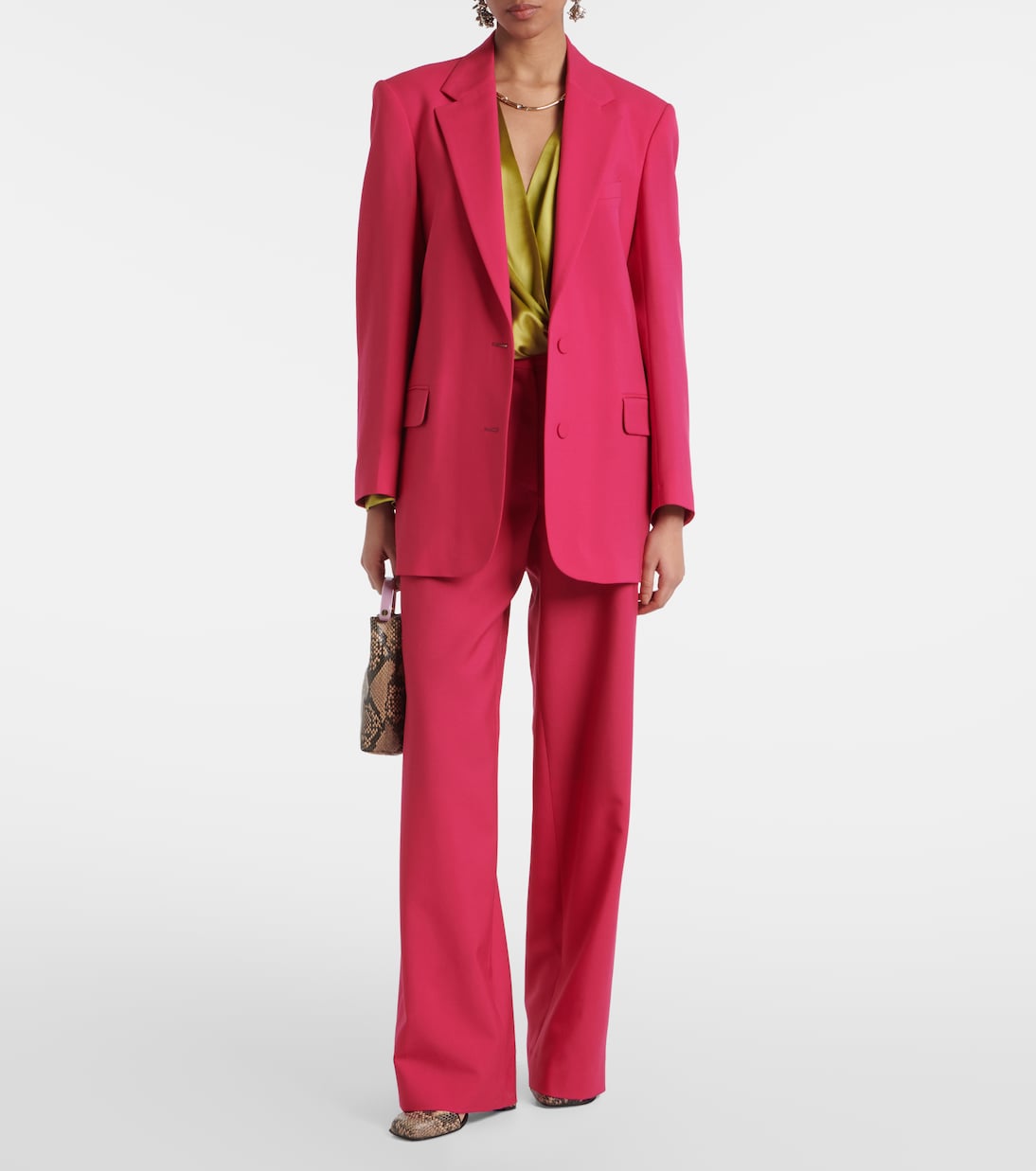 Прямые брюки из шерстяной и мохеровой саржи Dries Van Noten, Fuschia — фото 2