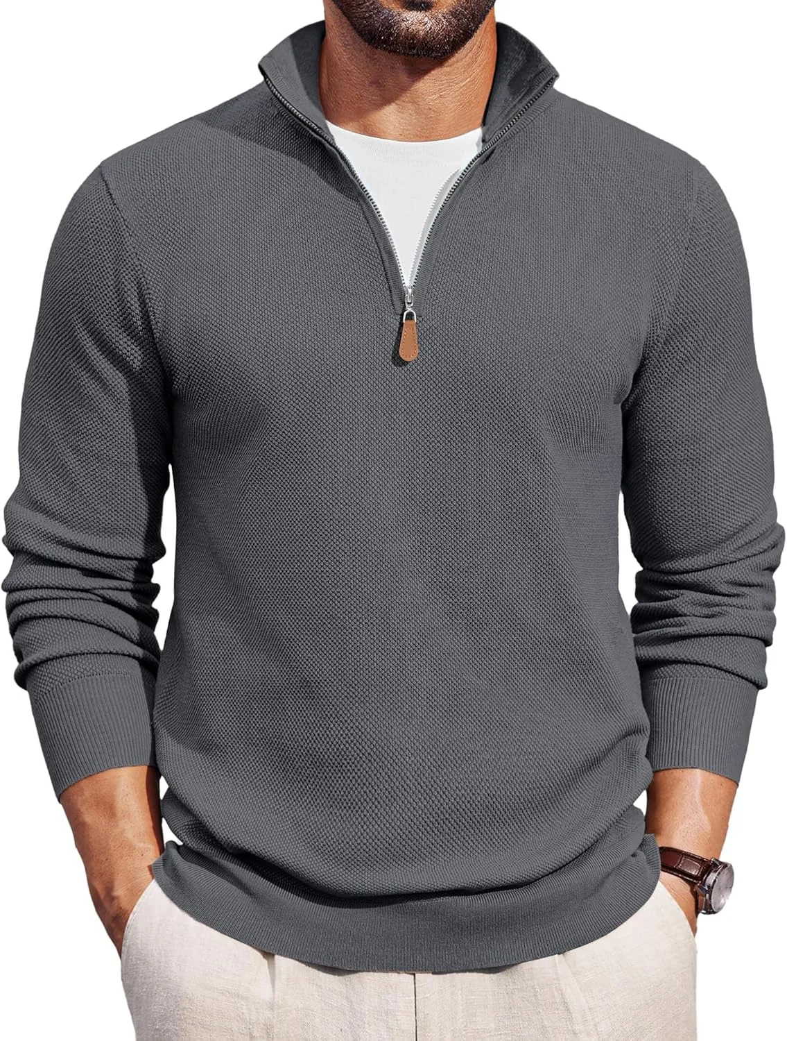 

COOFANDY мужской свитер с воротником стойкой и молнией на четверть, Slim Fit