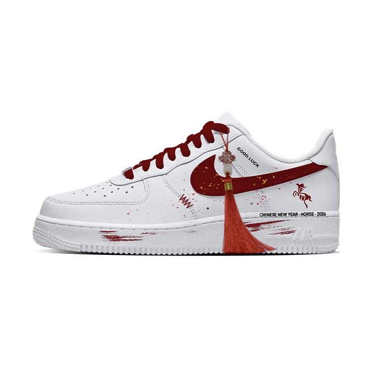 Nike Кроссовки Air Force 1 Leather Thermal Slip Resistant Low top для мужчин, белые с красным — фото 3