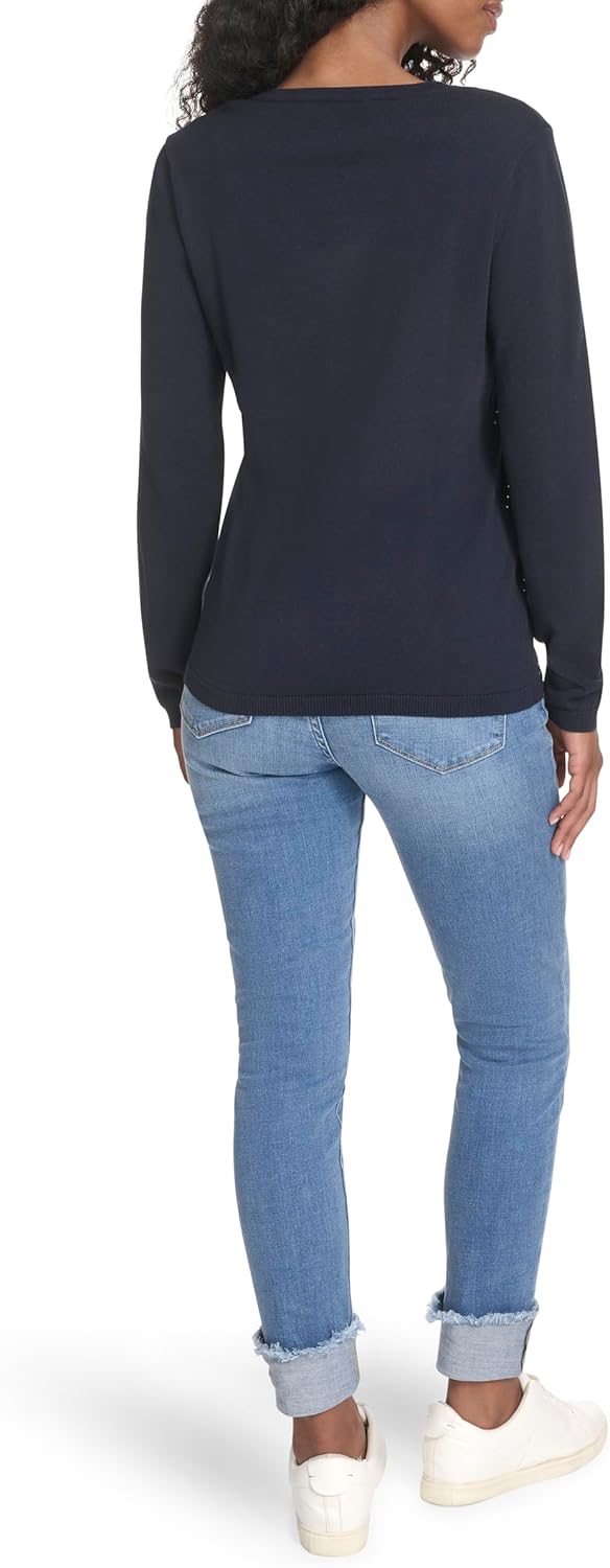 Женский свитер Tommy Hilfiger Hotfix с длинным рукавом и V-образным вырезом, Sky Captain — фото 4