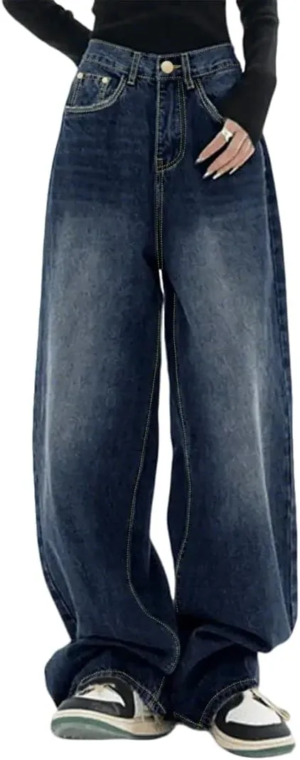 

Багги карго джинсы женские с высокой талией и широкими штанинами