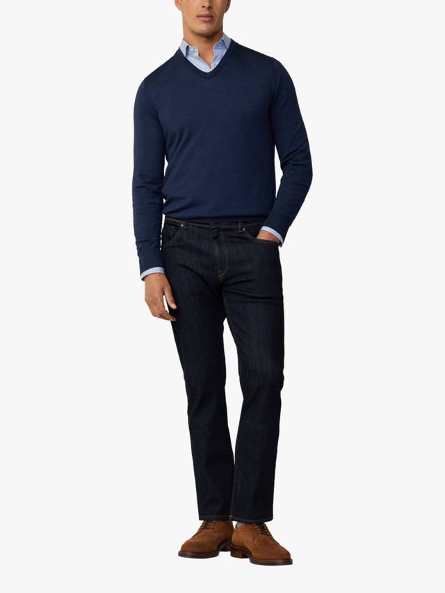 

Свитер с v-образным вырезом из мериносовой шерсти и шелка Hackett London, Navy