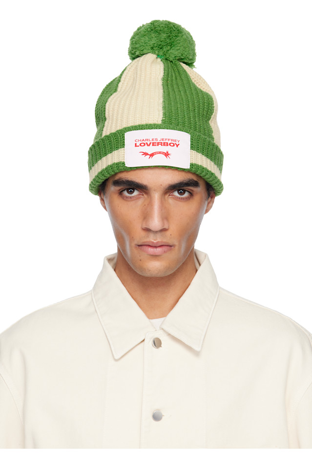 

Charles Jeffrey Loverboy Шапка-Бини с помпоном зелено-бежевого цвета