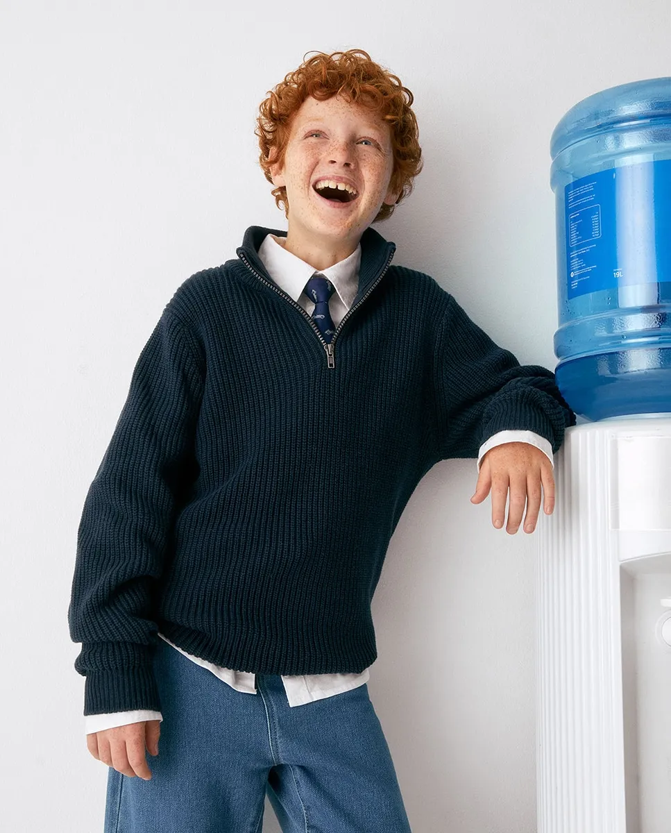 

Джемпер с ребристой тканью и молнией Sfera, темно-синий