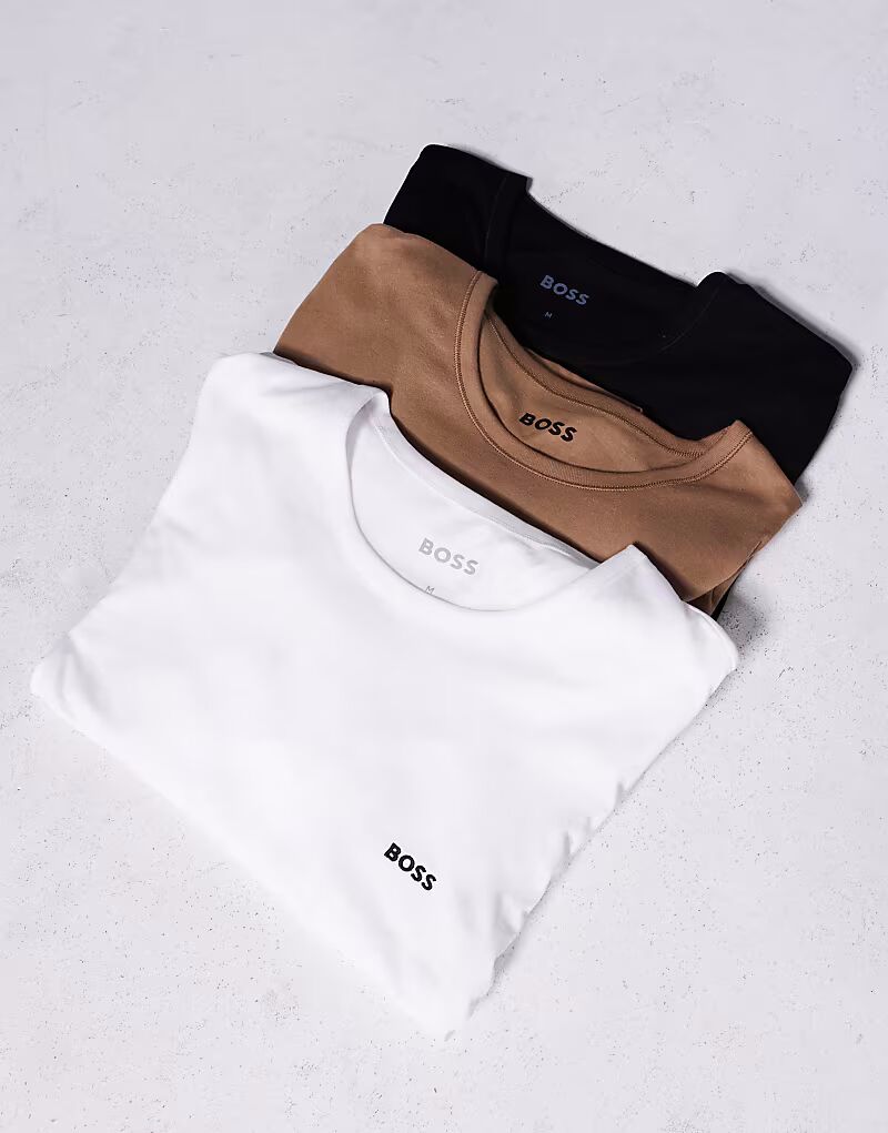 

BOSS Bodywear, набор из 3 классических рубашек с длинными рукавами и логотипом в белом/светло-коричневом/черном цвете
