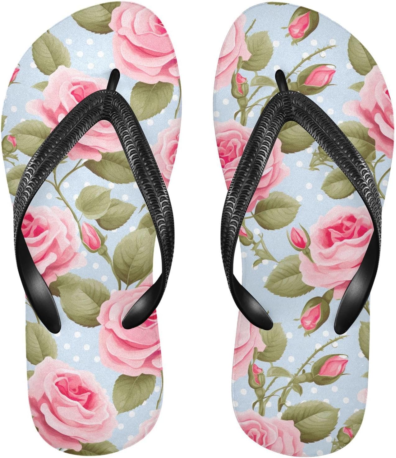 

SPRIPORT розовые розы с точками, тонкие шлепанцы для женщин и мужчин, удобные повседневные вьетнамки с амортизирующей стелькой, нескользящей резиновой подошвой, для ванной, душа, пляжа и летних прогулок