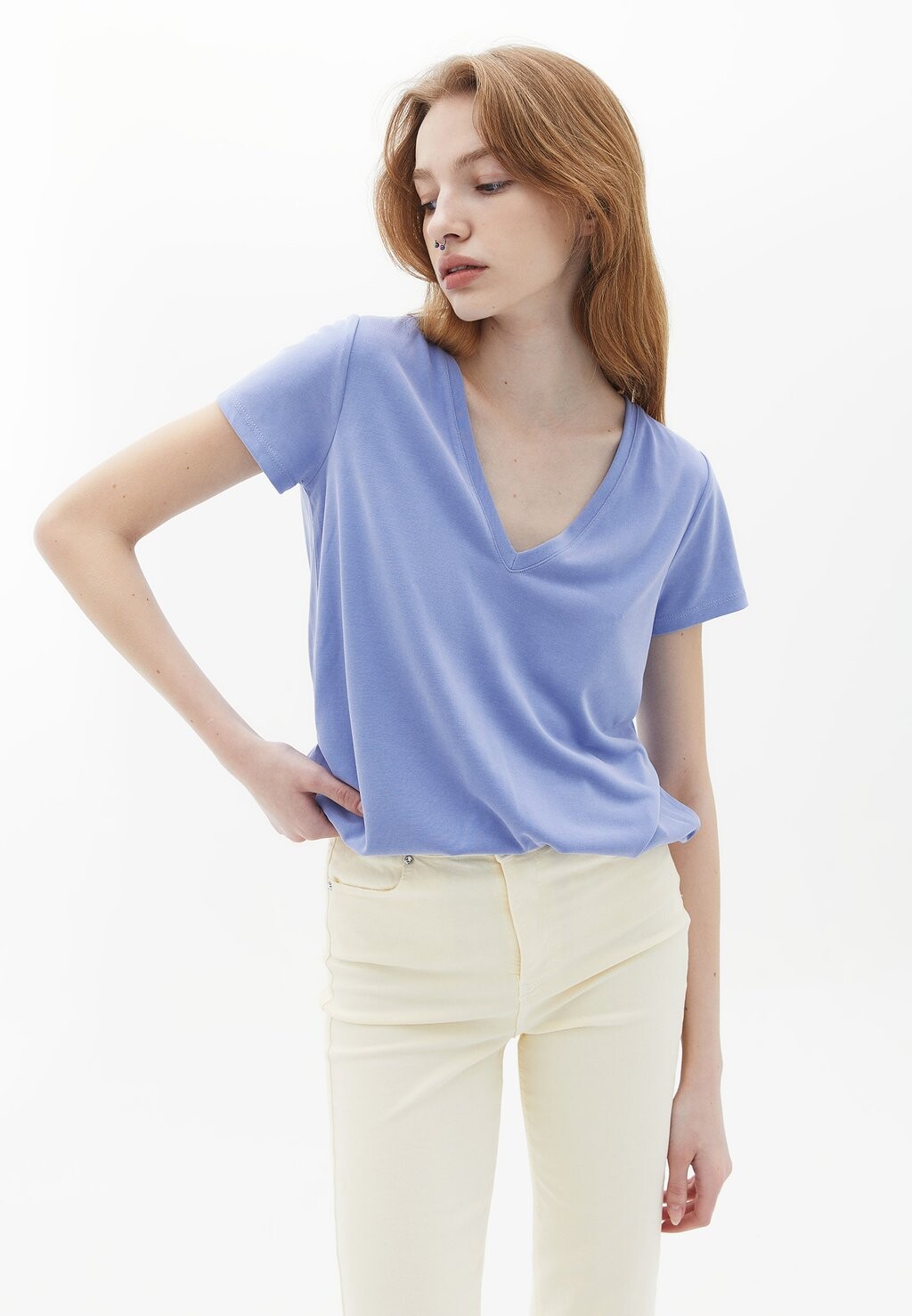 

Футболка базовая SOFT TOUCH V NECK OXXO, цвет jacaranda