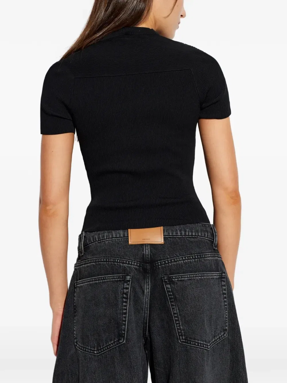 Футболка с вышитым логотипом в рубчик Alexander Wang, черный — фото 4