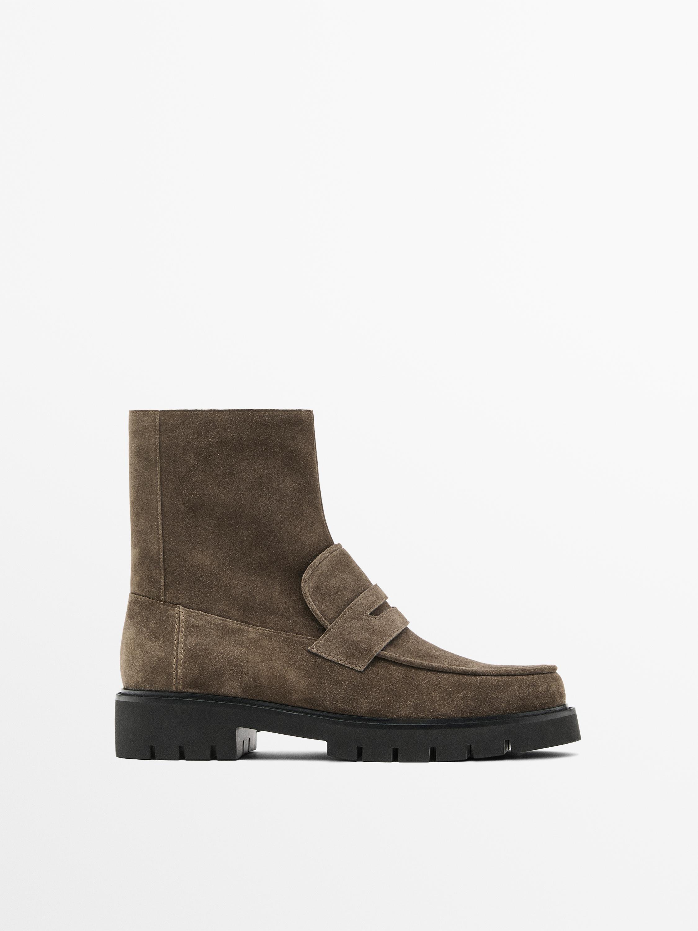 Ботинки на плоской подошве с рифленой подошвой Massimo Dutti, серо-коричневый