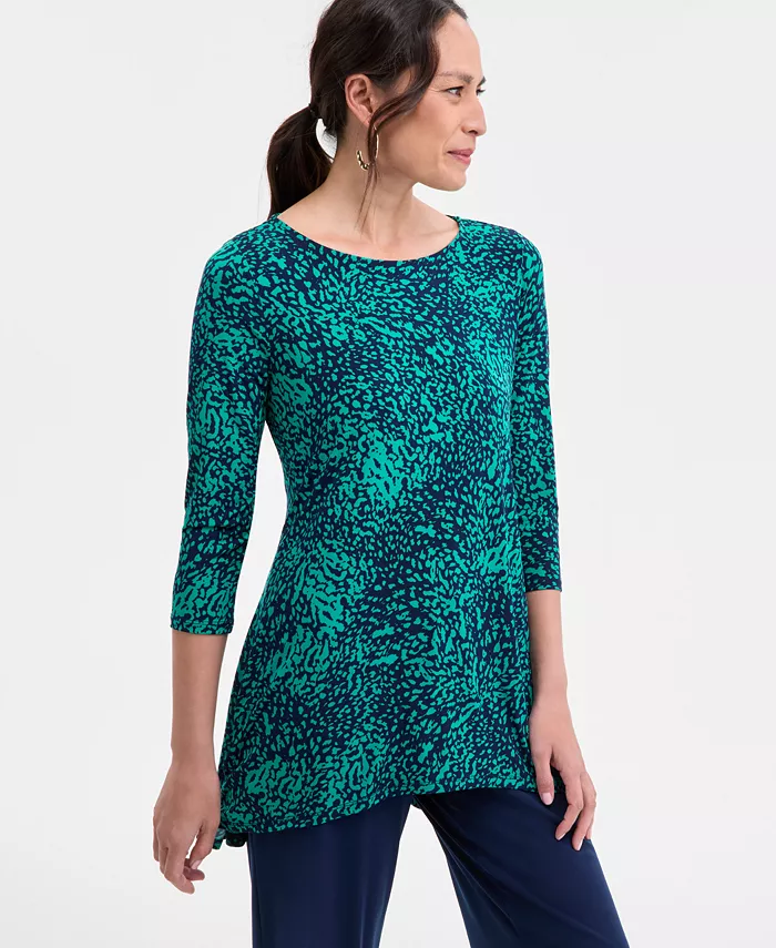 

Повседневный топ свободного кроя с леопардовым принтом Petite Splash Cheetah Knit Swing Top JM Collection, синий