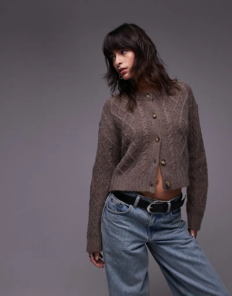

Кардиган из премиального кашемира в овесовом цвете Topshop