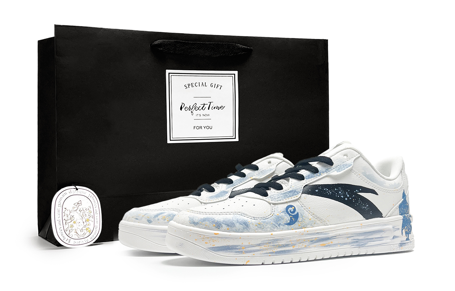 

ANTA Мужские сине-белые низкие противоскользящие износостойкие скейтбордские кроссовки