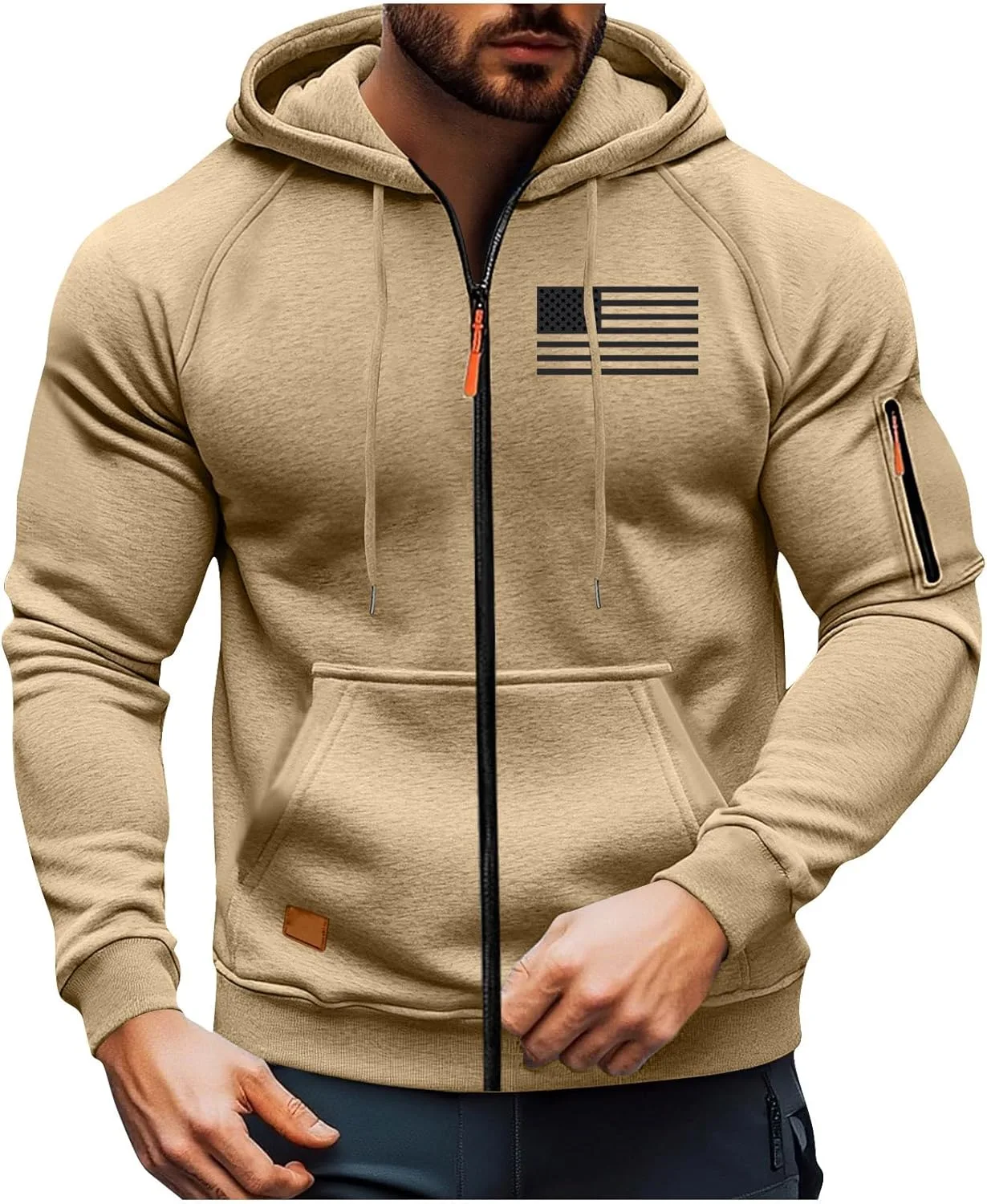 

Толстовка с капюшоном Tactical Zip Up, патриотичный принт HUEAHDOU